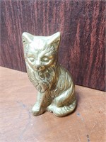 MCM Long Haired Sitting Cat Brass Figurine 1960's