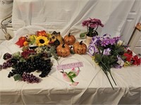 Lighted Pumpkins, Faux Fruit and Flowers