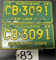 Matching Set Green 1968 Michigan License Plates