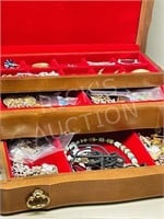 walnut jewelry box & contents