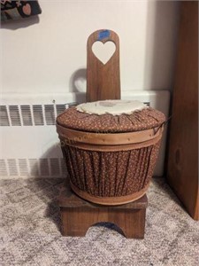Wooden Step Stools & Decorated Bushel Basket