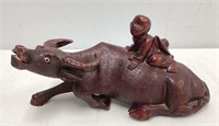Chinese Hand Carved Wood Boy on Bison