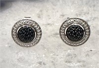 Silver .10 Ct Black White Diamond Stud Earrings
