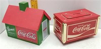 2 COCA COLA WOODEN BANK & TRINKET HOUSE BOX