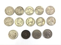 14 Nickels, 10 Jeff. 40s-50s, 3 Buffalo, 1 Shield