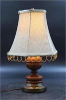 WOOD BASE SHADED TABLE LAMP IN EXCELLENT CONDITION