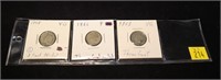 3- U.S. 3-cent nickels: 1865, 1866, 1868