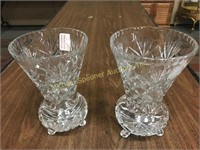 TWO FOOTED BRILLIANT CRYSTAL FLARED VASES