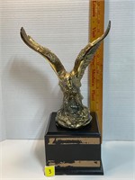 Vtg Brass Eagle Statue on Wooden Base