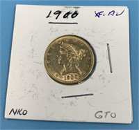 1900 $5 gold piece AU Liberty                  (O