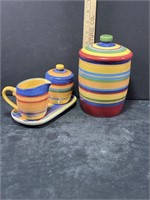 Vintage Table Tops Coffee Stripes Jar, Tray,