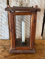 Antique Primitive Wooden Candle Lamp Lantern
