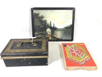 Small Oil Painting, Document Box & Russian Game