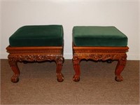 Pair of Elaborately Carved Low Benches