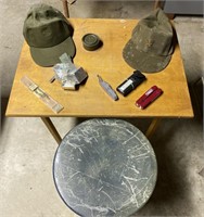 Military Items, Stool, and Table