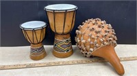 African Gourd Rattle & 2 Small Drums.  NO SHIPPING