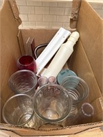 Vases, plastic rolling pin and more