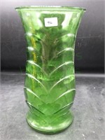 Signed EO Brody Green Glass 9.5" Fishtail Vase