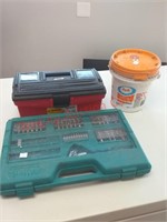 >Lot of 2 tool boxes and 1 tub of wire nuts