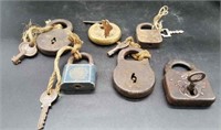 6 Antique Padlocks w/ Keys