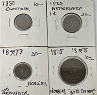 4 Foreign Coins 1875, 1877, 1830, 1920