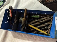 Metal Box w/ Assorted Drill Bits & Other