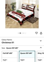 Christmas Grid Duvet Cover Queen Size Red and