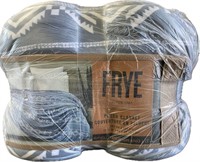 Frye King Size Plush Blanket, White & Blue ^