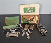 2 Vintage Singer Boxes w/ Button Hole Attachement