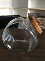 Glass Cookie Jar With Wooden Top No Cracks Or