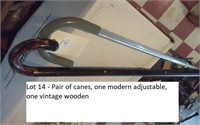 2 canes - 1 adjustable and 1 vintage wooden