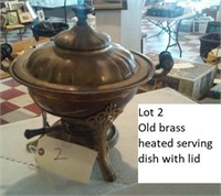 Old brass heated serving dish with lid