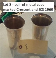 Pair of metal cups marked Crescent and JCS 1969