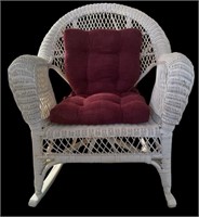 White Wicker Rocking Chair W/Cushion
