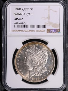 1878-7/8 TF $1 Morgan Dollar NGC MS 62 Rainbow Rev