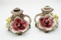 Capodimonte Floral Candle Holders ~ Pair