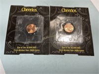 Two 2000P Lincoln cents from Cheerios promotion