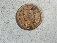 1852 braided hair large cent, slight bend and