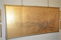 Vintage Asian 4 Panel SIGNED Gold Leaf Painting