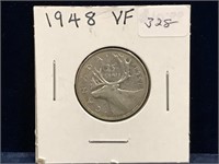 1948 Canadian Silver 25 Cent Piece  VF