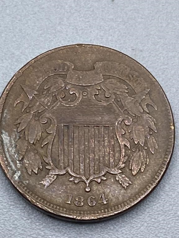1864 2 Cent Small Motto Rare VF