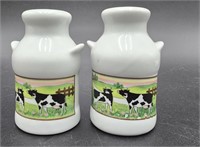 Black & White Cows on Milk Can Shape S&P Shaker