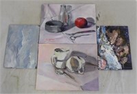 4 Assorted size oil on board paintings