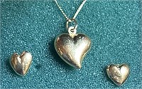 SOLID 14k GOLD heart necklace pendant & earrings