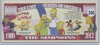 The Simpsons 1989 2012 One Million Dollar Note
