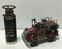 extinguisher music box decanter & toy firetruck