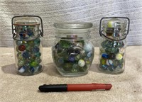 (3) Jars of Assorted Size Marbles