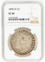 Coin 1890-CC Morgan Silver Dollar NGC-VF30