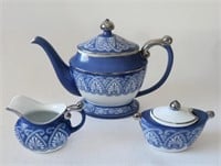 Teapot, Creamer & Sugar Bombay Blue & White