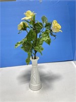 Porcelain Flowers and Milk Glass Vase